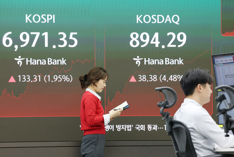 지난 1일 서울 중구 하나은행 딜링룸 현황판에 코스피와 코스닥 지수가 표시되고 있다. 연합뉴스