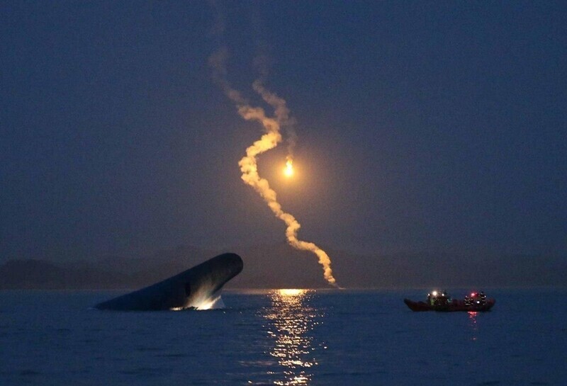2014년 4월16일 저녁 7시 58분 54초, 전남 진도 동거차도에서 바라본 세월호 침몰 모습. 한겨레 김봉규 기자
