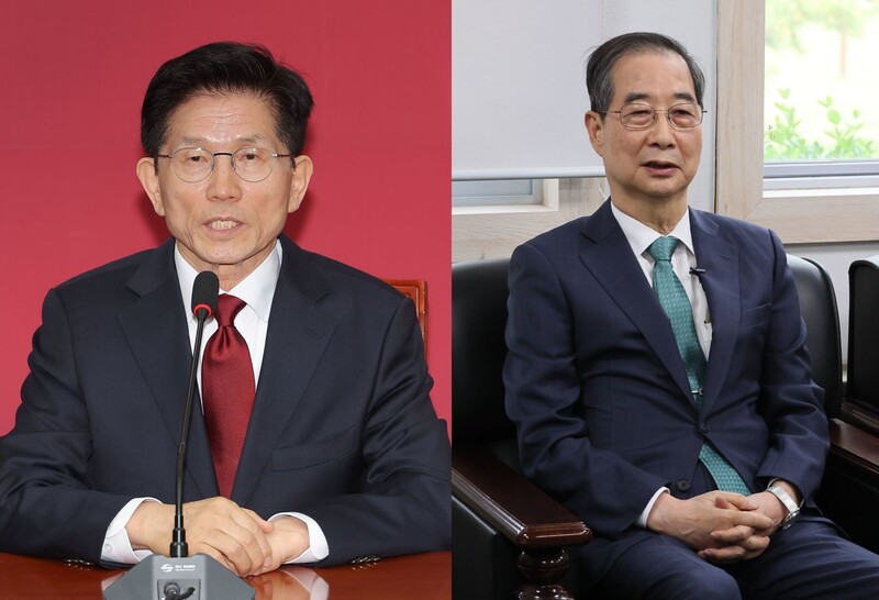 김문수 국민의힘 대통령 후보와 한덕수 무소속 후보. 연합뉴스.