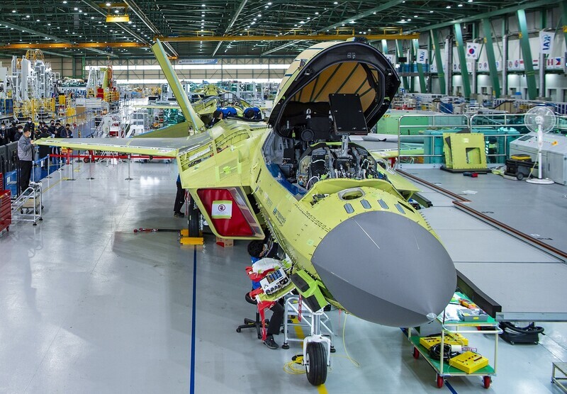 The first prototype of the KF-X South Korean fighter jet at the Korea Aerospace Industries facility in Sacheon, South Gyeongsang Province, is pictured on Feb. 24. (provided by the Kookbang Ilbo)