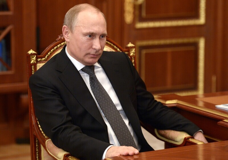 Russian President Vladimir Putin chairs a meeting at the Kremlin in Moscow. (AP/Yonhap News)