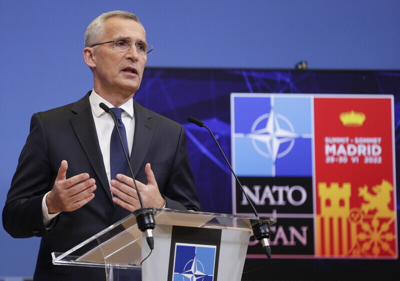 NATO Secretary General Jens Stoltenberg speaks at a press conference at the organization’s headquarters in Brussels, Belgium, on June 27. (EPA/Yonhap News)