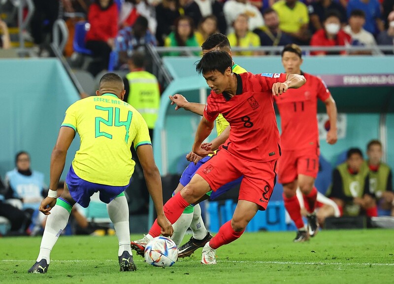 Baek Seung Ho se destacou na partida das oitavas de final da Copa do Mundo do Catar 2022 contra o Brasil, disputada no Estádio 974 em Doha, Catar, no quinto (horário local).  Correspondente de Doha / Hyeyun Kim unique@hani.co.kr