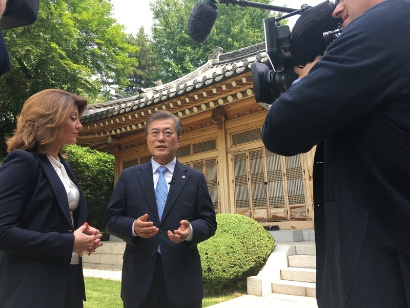 President Moon Jae-in during an interview at the Blue House with CBS Norah O’Donnell for the program “This Morning”