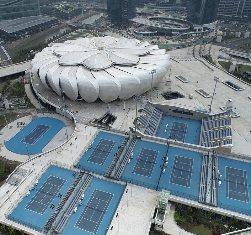 Centro Esportivo Olímpico de Hangzhou para Tênis.  Capture a localização dos Jogos Asiáticos em Hangzhou