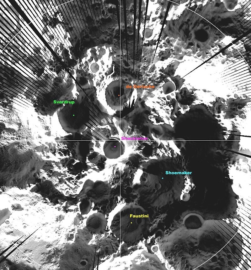 미국의 달정찰궤도선이 찍은 달 남극 섀클턴충돌구 주변 지역. 미 항공우주국 제공