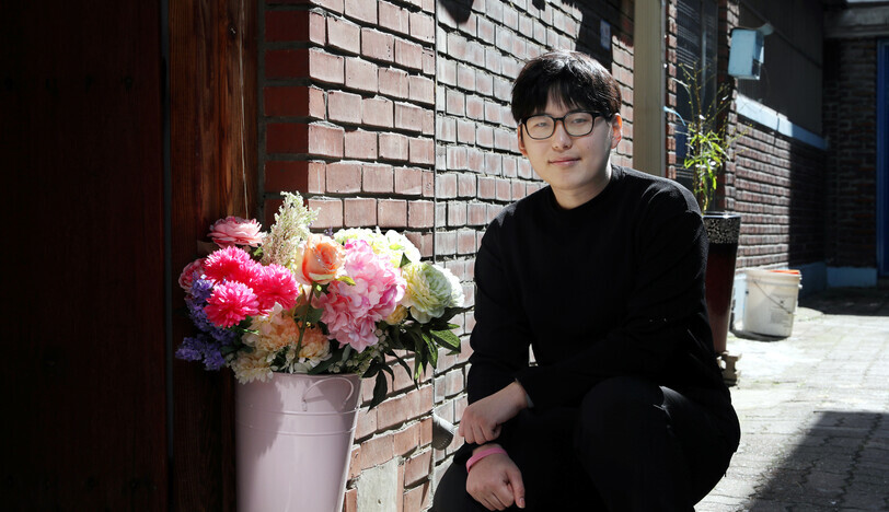 Forcibly discharged transgender soldier Byun Hee-soo poses for a portrait on March 11, 2020. (Kang Jae-hoon, staff photographer)