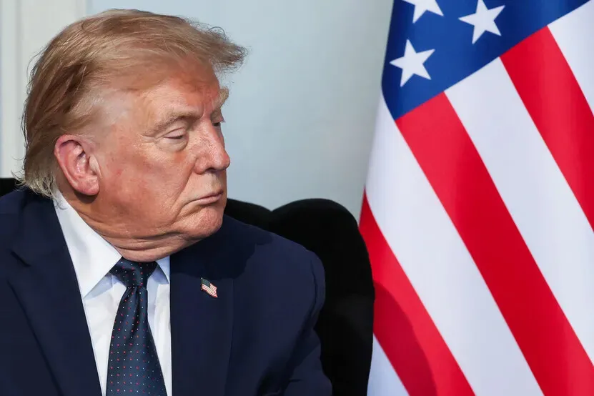 US President Donald Trump holds bilateral talks with French President Emmanuel Macron on June 15, 2026, on the sidelines of the Group of Seven summit in Evian, France. (AP/Yonhap)