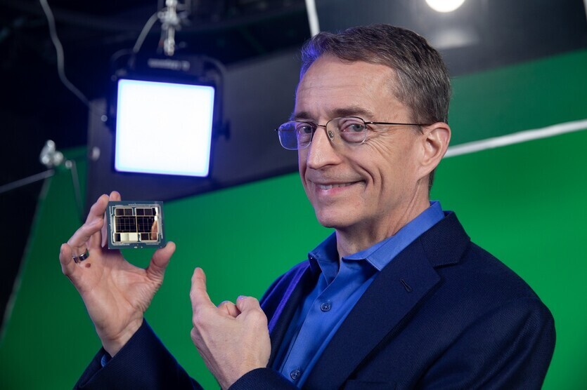 Intel CEO Pat Gelsinger shows off Ponte Vecchio, Intel’s first exascale graphics processing unit, during the “Intel Unleashed: Engineering the Future” on Wednesday. (provided by Intel)