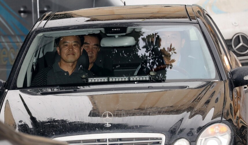 North Korean State Affairs Commission Chief Secretary Kim Chang-son in a car an hour after arriving at his accommodations in Hanoi
