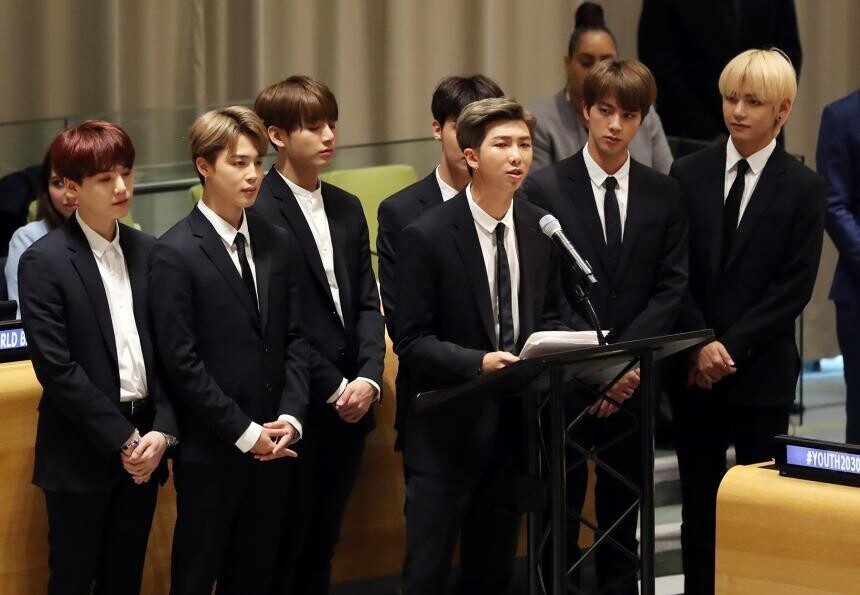 BTS delivers a speech at the UN in September 2018. (provided by BigHit Music)