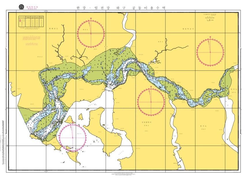A nautical chart drawn up after a joint hydrographic survey of the Han River estuary conducted last year.
