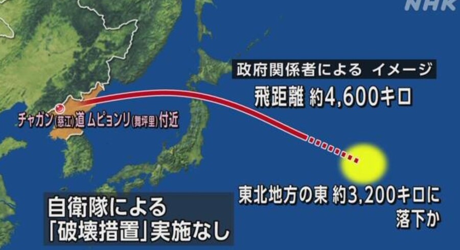 북한이 4일 발사한 탄도미사일이 5년 만에 일본 상공을 통과해 태평양에 낙하한 것과 관련해 일본 정부가 강하게 반발하고 나섰다. NHK 갈무리