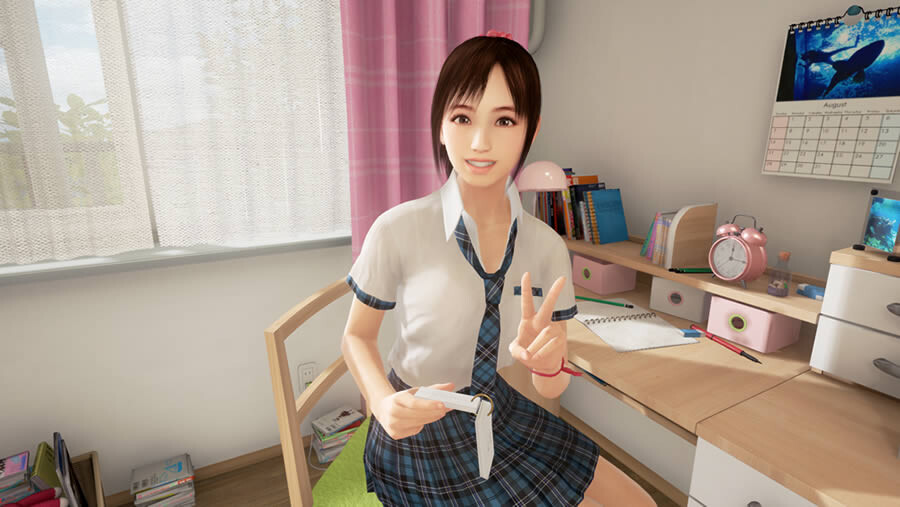 가상현실(VR) 기기를 쓴 플레이어가 치마 밑을 보기 위해 화면 앞에서 실제로 몸을 숙이고 기울이는 자세 등이 게임 스트리밍 방송에 그대로 나오면서 논란이 된 게임 <서머 레슨> 속 여성 캐릭터.