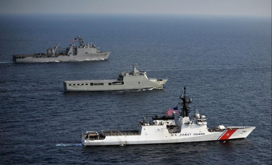 A US Coast Guard vessel partakes in a joint operation with the US Navy. (USCG website)