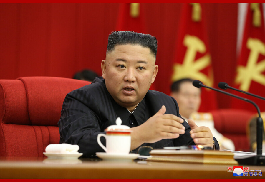In this photo released by the Korean Central News Agency, North Korean leader Kim Jong-un attends the third day of the 3rd Plenary Meeting of the 8th Central Committee of the Workers’ Party of Korea on Wednesday.