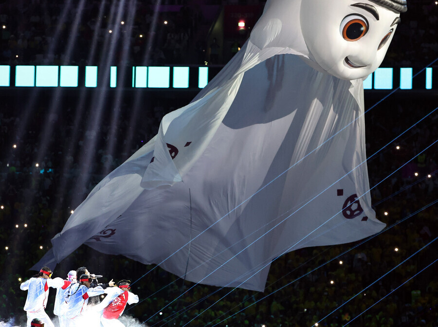 Jung-kook, a member of BTS, performs at the opening ceremony of the Qatar World Cup at Al Bayt Stadium, on Nov. 20. (Yonhap)