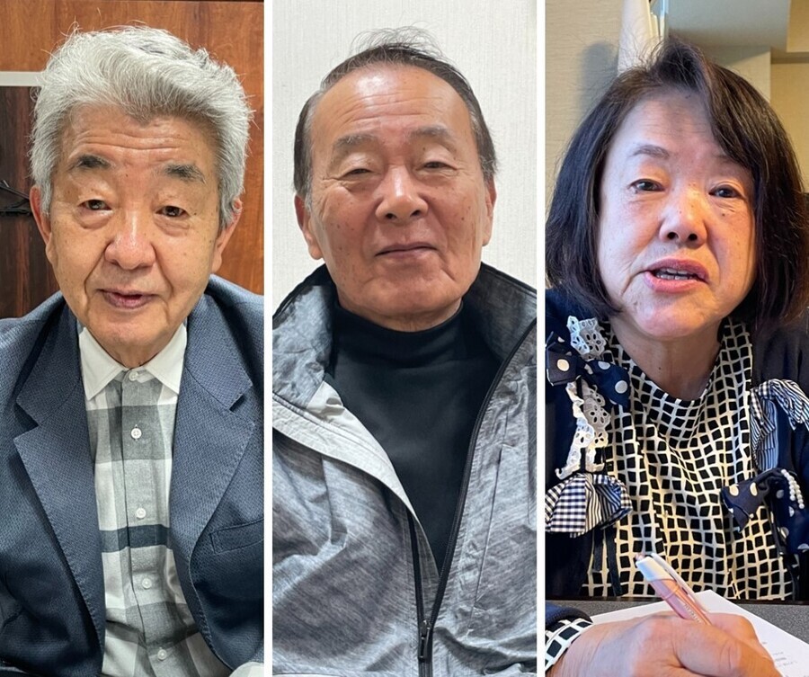 From left to right: Kwon Jun-o, vice chairperson of a special committee for atomic bomb victims in the Hiroshima office of the Korean Residents Union in Japan; Kim Jin-ho, the director of the Hiroshima Prefecture Association for Korean Atomic Bomb Survivors; and Etsuko Nakatani, the president of the Hiroshima branch of the Citizens’ Association for the Relief of A-bomb Victims in South Korea. (Kim So-youn/The Hankyoreh)