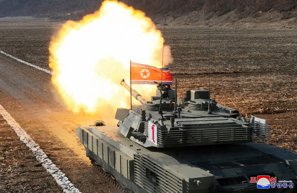 North Korean leader Kim Jong-un reportedly guided a training match between tank units on March 13, 2024, according to state-run media KCNA. (KCNA/Yonhap)