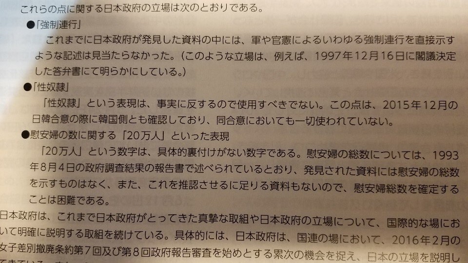 A section of 2019 edition of Japan’s Diplomatic Bluebook that states that the term “sex slaves” should not be used in reference to military comfort women