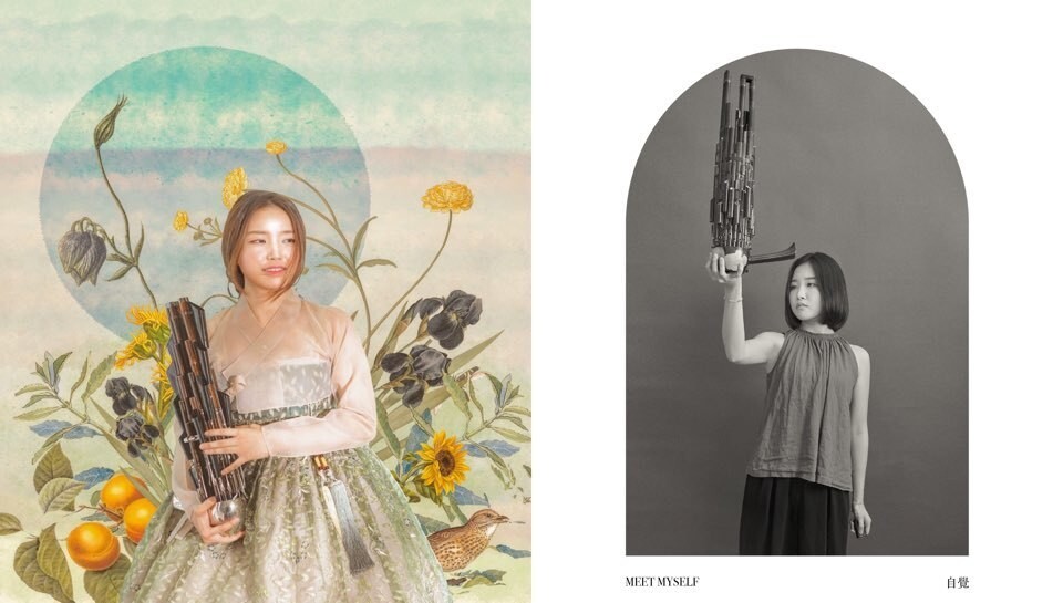 A comparison of photos of musician Han Ji-su taken by a professional studio photographer (left) and by Han herself in a self-photography studio