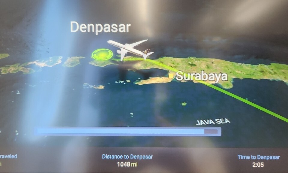 In-flight plane tracker showing a Hankyoreh reporter’s flight from Singapore to Bali. (Bae Ji-hyun/The Hankyoreh)