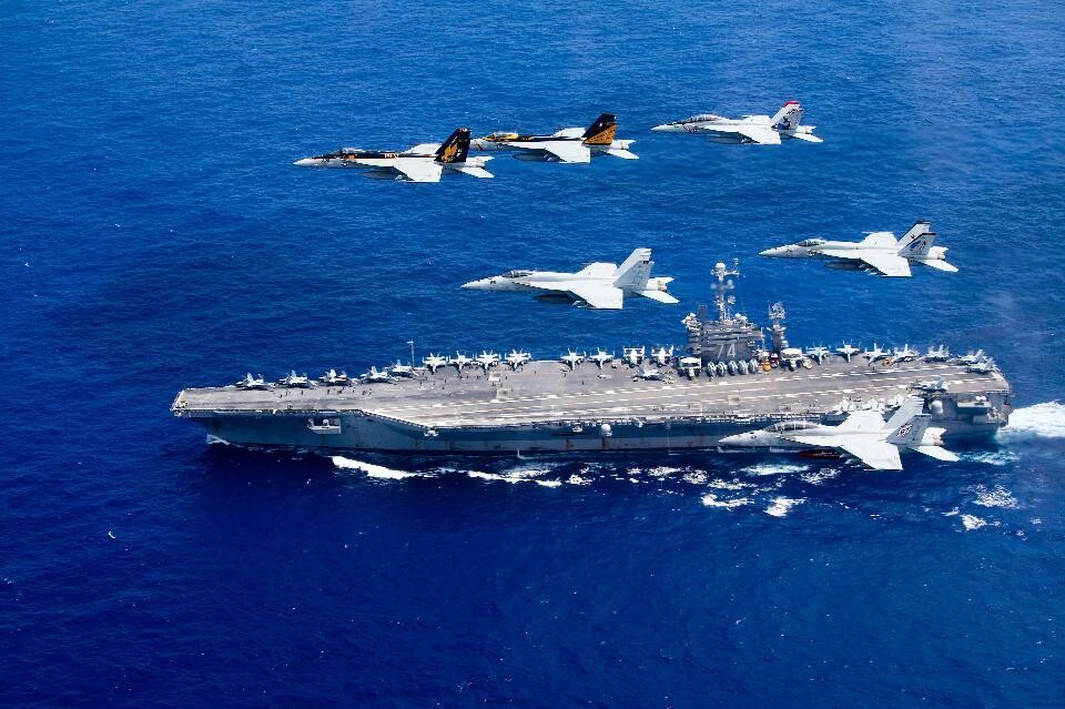 The USS John C. Stennis nuclear powered aircraft carrier during exercises in the South China Sea in March. (provided by the US Navy)