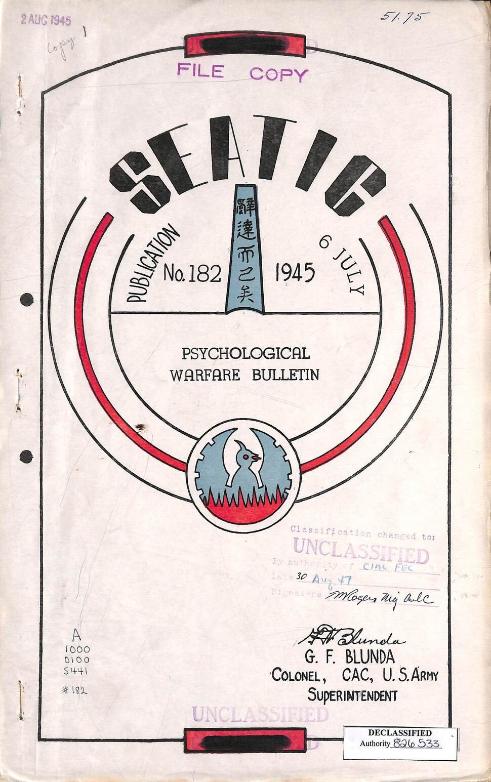 Cover of Southeast Asia Translation and Interrogation Center (SEATIC) Psychological Warfare Bulletin No. 182. Provided by National Institute of Korean History.