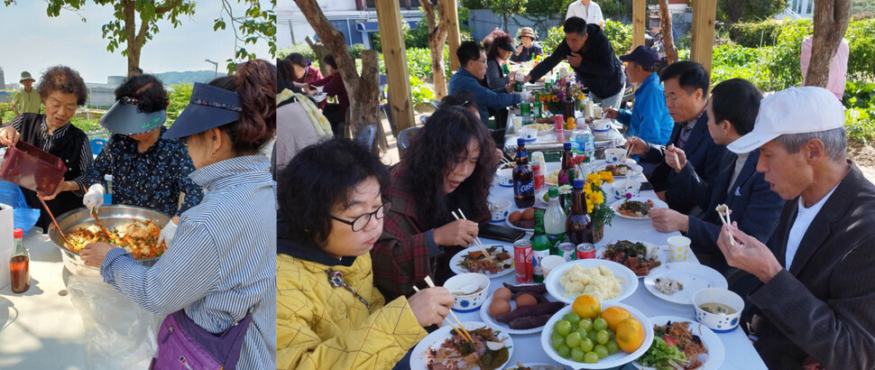 6월에는 손수 기른 채소로 비빔밥을 만들어먹고, 10월에는 정원 축제를 열었다. 매향사모 제공