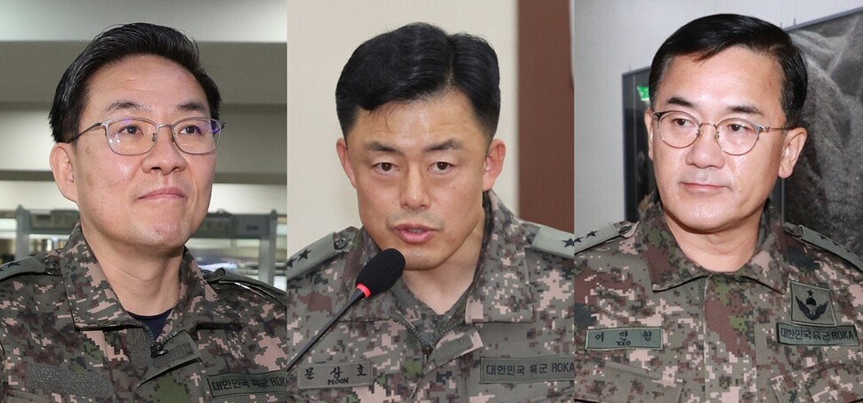 왼쪽부터 전 수도방위사령관 이진우, 전 정보사령관 문상호, 전 국군방첩사령관 여인형. 연합뉴스·공동취재사진