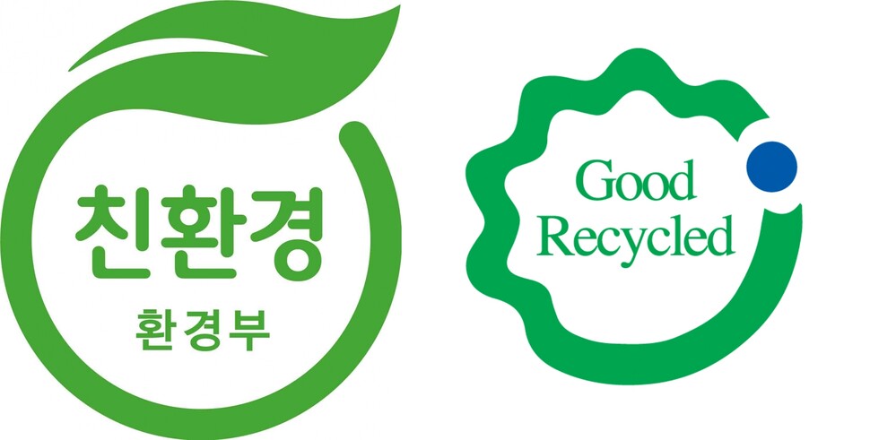GR(Good Recycled Products)마크는 국가기술표준원이 폐자원을 재활용해 제조한 우수한 제품에 부여하는 마크(왼쪽). 환경마크는 환경부가 같은 용도의 다른 제품에 비해 ‘제품의 환경성’을 개선한 제품에 부여하는 마크.