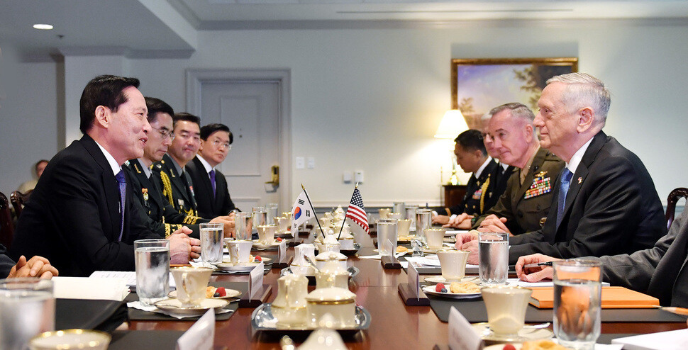 South Korean Minister of Defense Song Young-moo holds a meeting with his counterpart