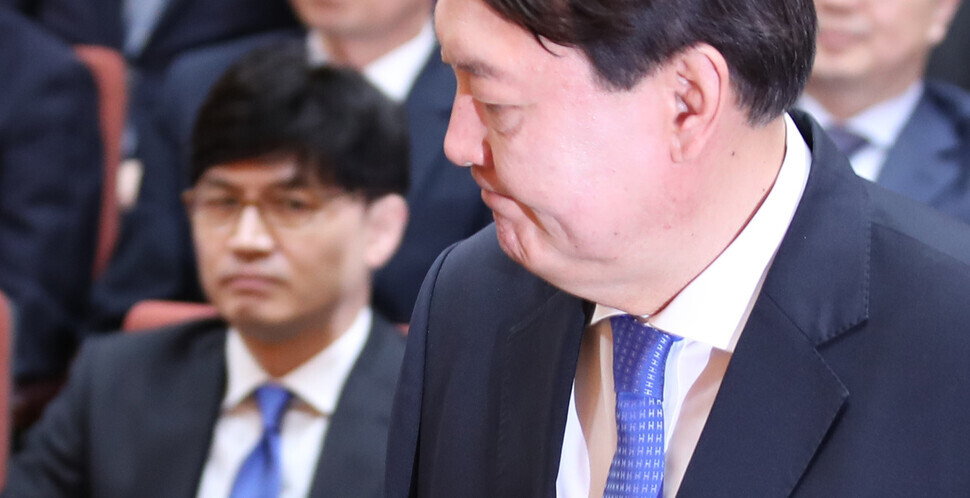 Prosecutor General Yoon Seok-youl attends a New Year’s event for prosecutors at the Supreme Prosecutors’ Office on Jan. 2. (Baek So-ah, staff photographer)