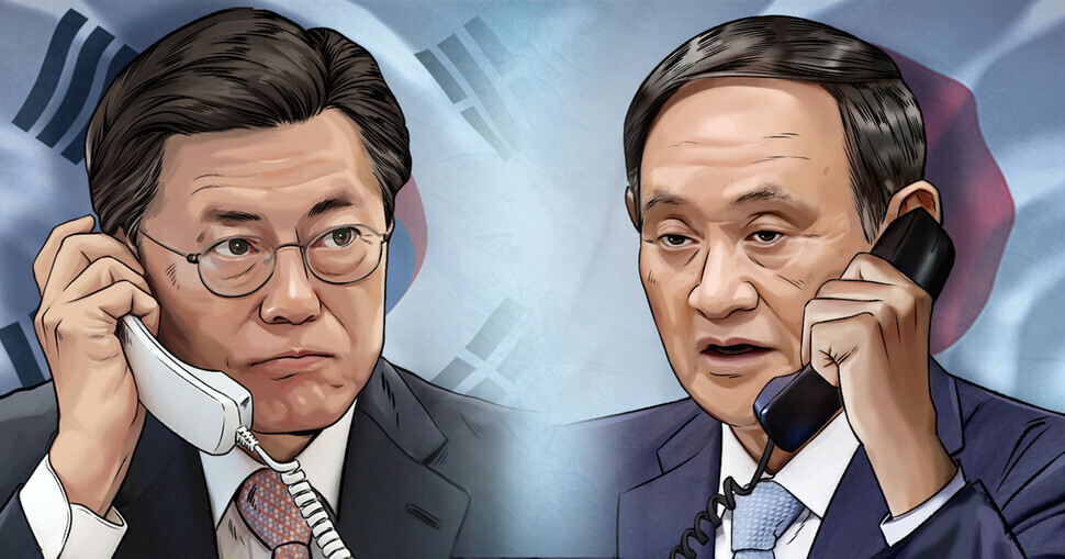 South Korean President Moon Jae-in and Japanese Prime Minister Yoshihide Suga (Yonhap News)