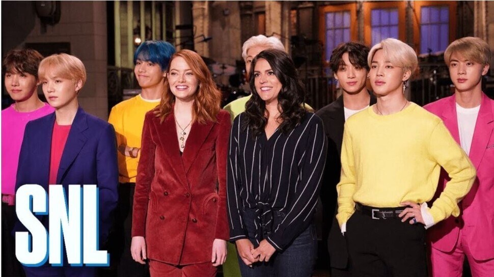 BTS makes an appearance on “Saturday Night Live” with American actress Emma Stone.