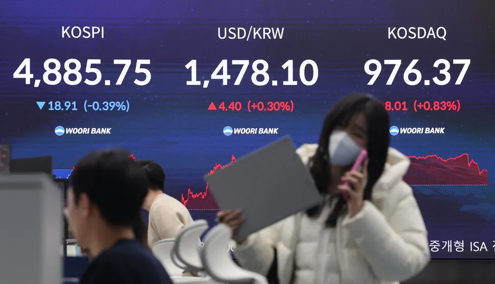 삼성전자·하이닉스 2%대 동반 하락 여파...코스피 '5천피 힘드네' - 뉴스 썸네일 이미지