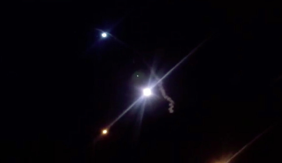 Footage of an Iranian missile being fired at Iraq’s Al Asad Airbase, which houses US troops, broadcasted on Iranian state TV on Jan. 8. (Yonhap News)