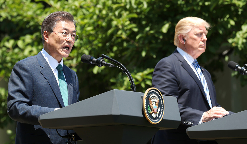 President Moon Jae-in and US President Donald Trump hold a joint press conference following their summit