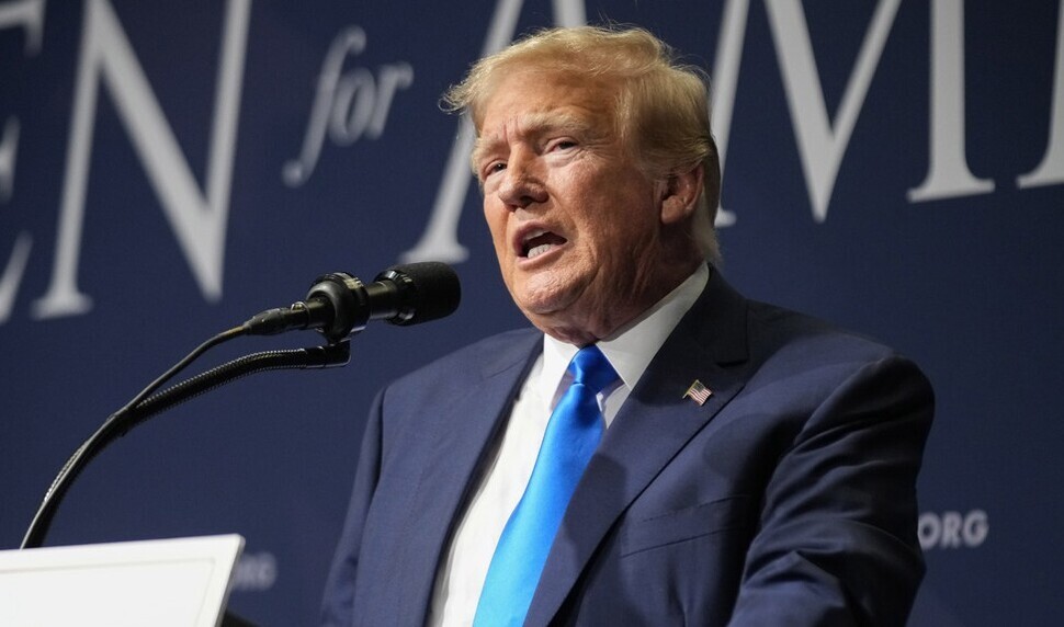 Former President Donald Trump of the US speaks at an event held in Washington on Sept. 15. (AP/Yonhap)