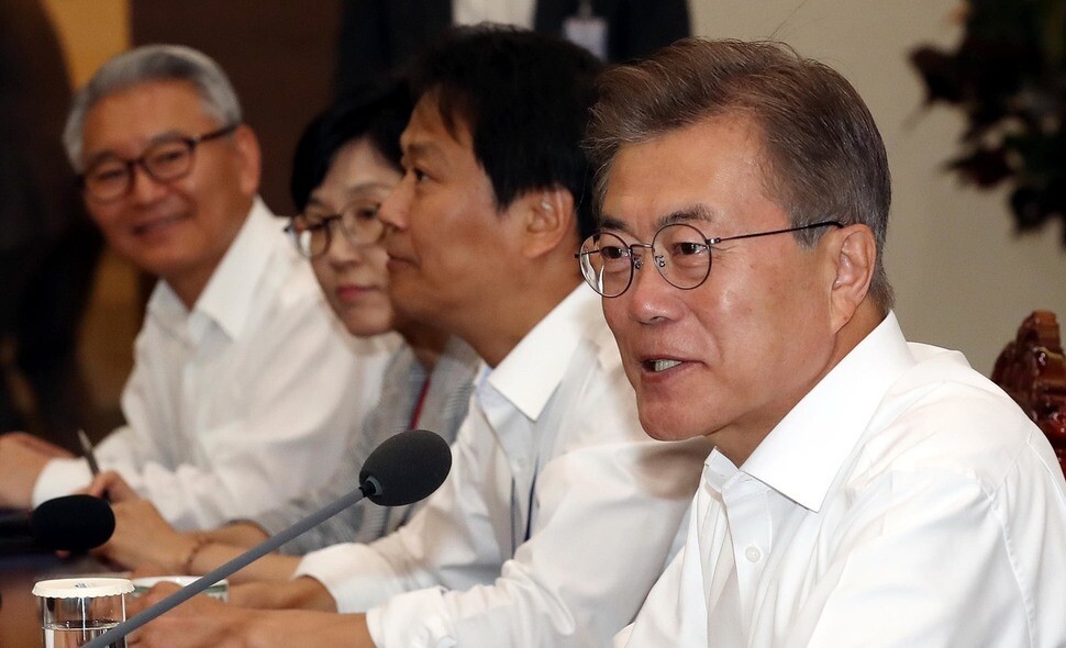 President Moon Jae-in presides over a meeting of his senior secretariat