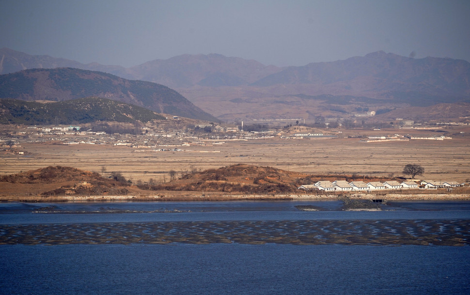 A view of North Korea from Ganghwa Peace Observatory on Ganghwa Island, Incheon