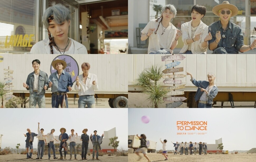 Stills from BTS’ music video for their latest single “Permission to Dance” (provided by Big Hit Music)