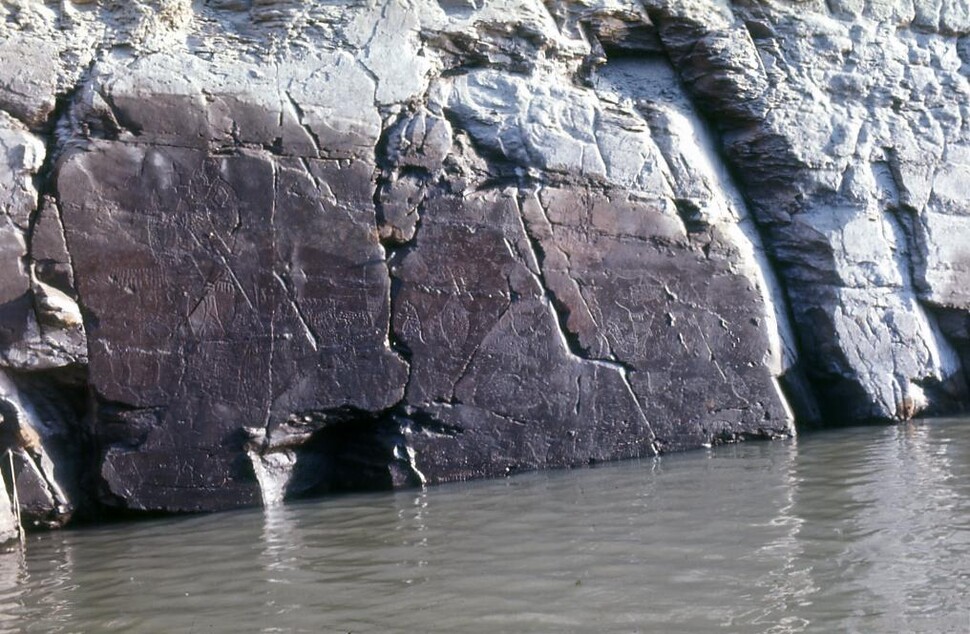 물에 잠긴 뒤 모습을 드러낸 반구대 암각화. 김호석 제공