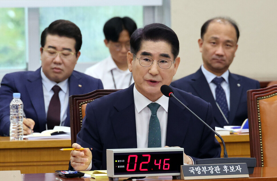 2024년 9월2일 국회에서 열린 인사청문회에서 김용현 국방부 장관 후보자가 의원들의 질의에 대답하고 있다. 한겨레 김경호 선임기자 jijae@hani.co.kr