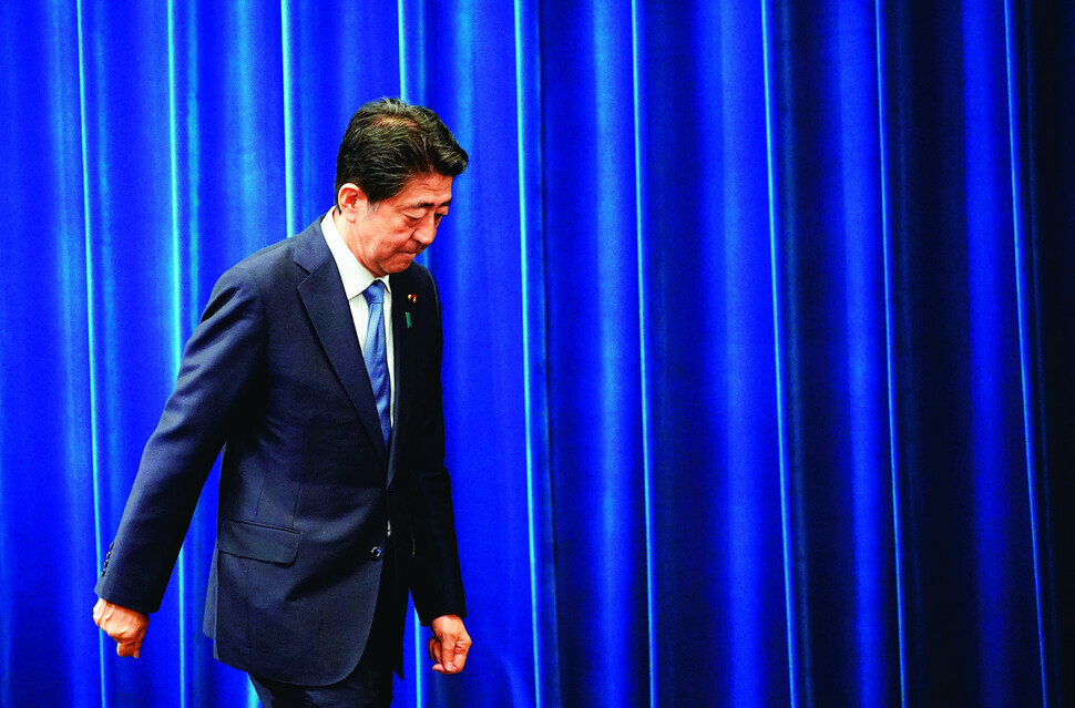 Japanese Prime Minister Shinzo Abe after his announcement of his resignation at the Office of the Prime Minister in Tokyo on Aug. 28. (Reuters/Yonhap News)