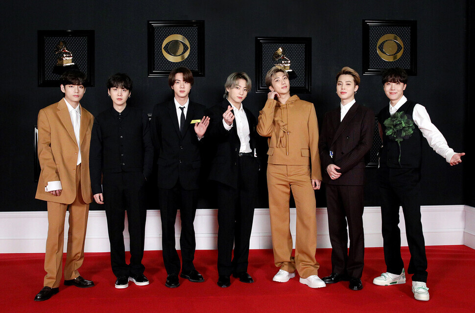 BTS hits the Grammy Awards red carpet on Sunday in Los Angeles. (provided by Big Hit Entertainment)