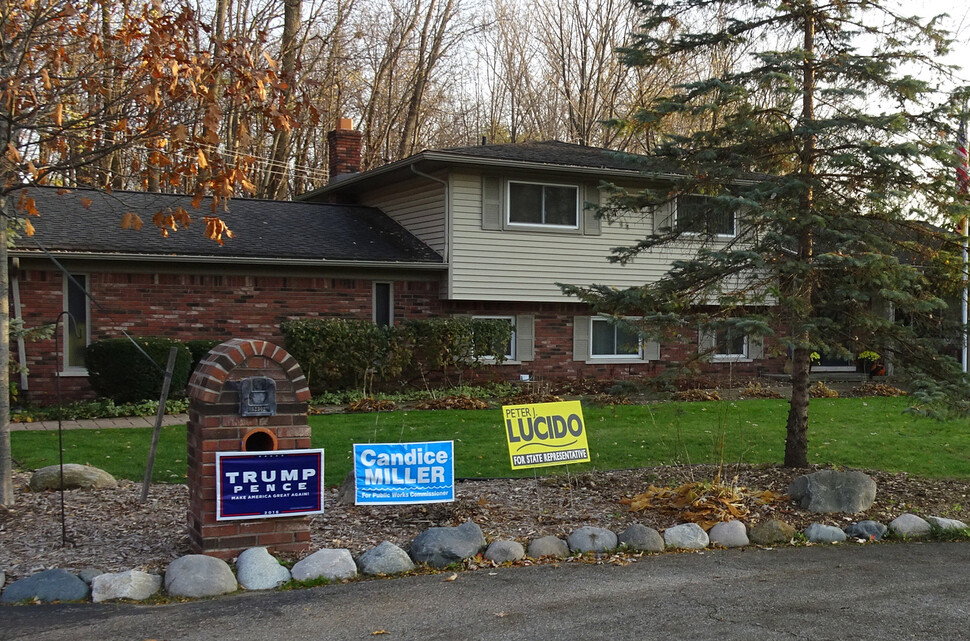 A Donald Trump campaign sign still in front of a home in Macomb County