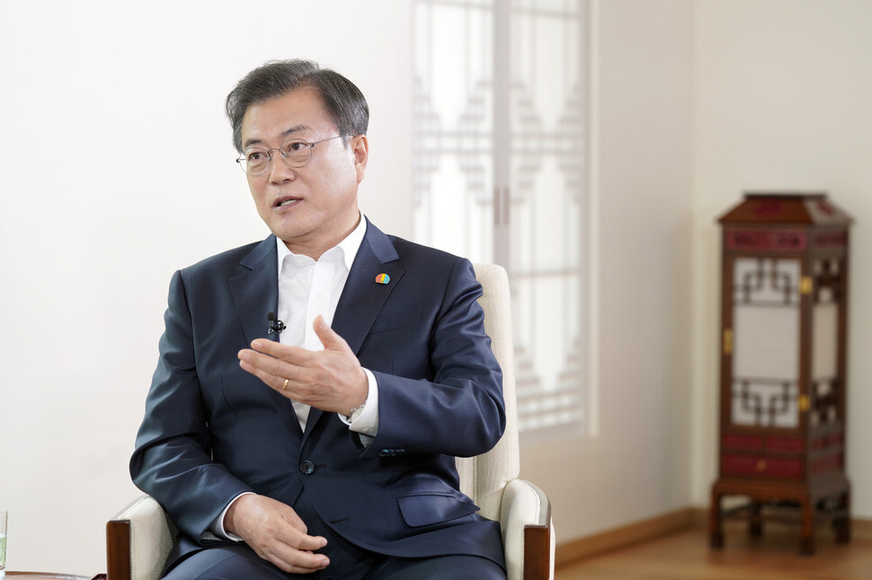 South Korean President Moon Jae-in during his interview with the Gwangju MBC network at the Blue House on May 12. (provided by the Blue House)