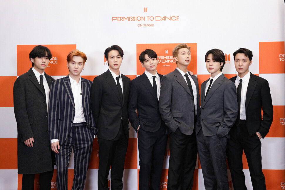 BTS members pose for a photo at a press conference held at SoFi Stadium in Inglewood, Los Angeles, on Sunday. (provided by BigHit Music)