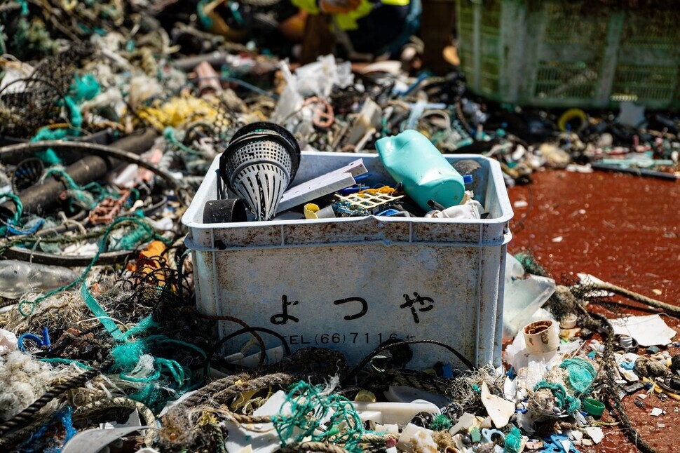 Fishing gear has been found to make up a large part of plastic debris that makes up the Great Pacific Garbage Patch, with 34% of debris of discernible origin coming from Japan. (courtesy Ocean Cleanup)